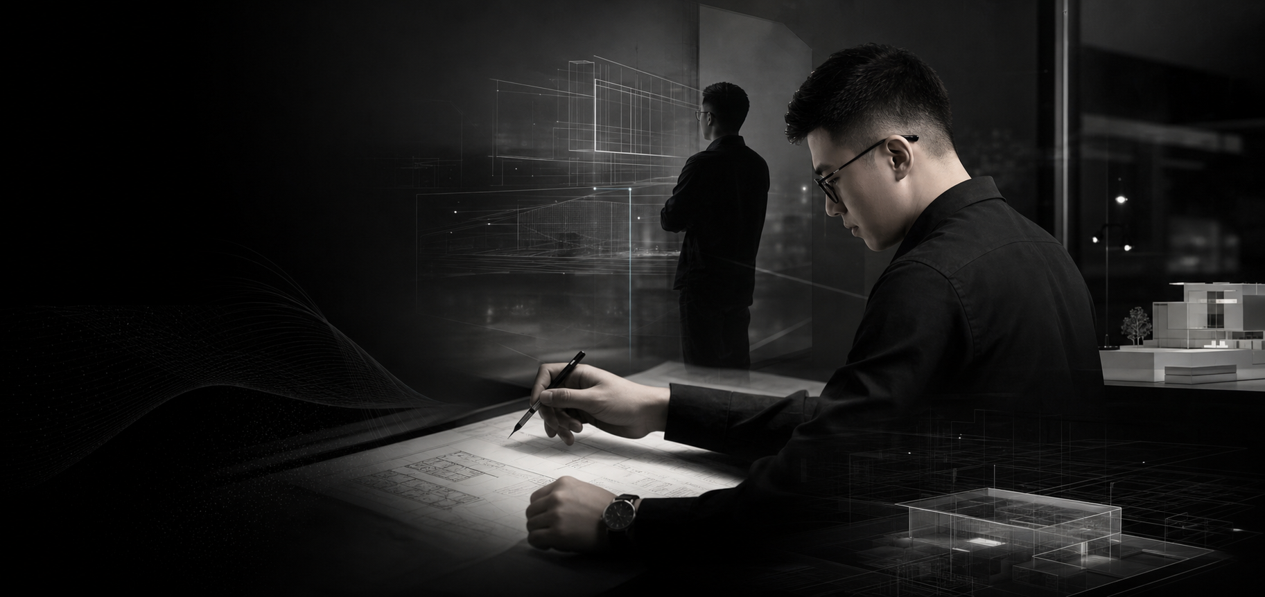 HANK Atelier black and white working montage